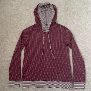 Staccato Womens Hoodie Small Burgundy White Polka Dots Stripes Pullover